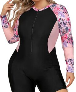 Odizli Badeanzug Damen Große Größe Kurzarm/Ärmellos Blumen Druck Kurz Rashguard Bademode Surfanzug