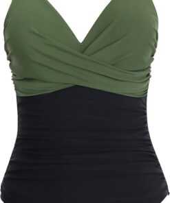 LA ORCHID Damen Badeanzug bauchweg Push up einteiliger Badeanzug bademode v Ausschnitt bademode high Waist für Urlaub