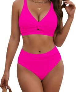 HORISUN Damen Bikini Set, High Waist Twist Front V-Ausschnitt Badeanzug Zweiteiliger Bademode Swimsuit