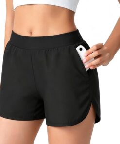 Damen 3 Zoll Swim Boardshorts, Badeshorts mit Seitenschlitzen, Taschen, Innenfutter und Schnelltrocknendem Material