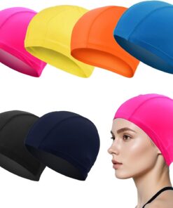 6 Stücke Unisex Badehaube, Lycra-Textilkappe, Klassische Stoff-Badekappe, Weiche Badehaube, Bademütze, Ohrenschutz Schwimmhaube, Flexible Kappe Badehut für Mädchen Herren Kinder