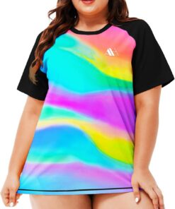 Damen UV Shirt Übergröße Badeshirt Kurzarm Rash Guard Schnelltrocknend Schwimmshirt