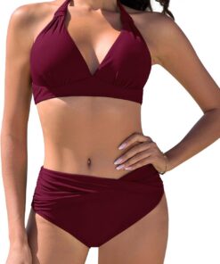 Nadeer Damen Bikini Set Push Up Bademode Badeanzüge Strand Ties Zweiteiliger Sexy V Ausschnitt Swimsuit Mid-High Waisted Bikinihose
