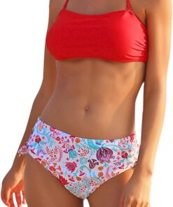 SHEKINI Damen Bikini Set Rückenfrei Bandeau Verstellbarer Neckholder Bikinioberteil Elegant Zweiteiliger Badeanzug Hohe Taille Bikinihose Bademode