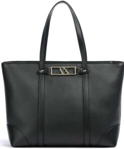 Armani Exchange Women's Polly, Gold logo plate, Shoulder strap, SHOPPING BAG, Black, One size