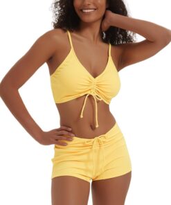 meioro Solider Badeanzug für Damen Bikini-Shorts zum Binden vorne Zweiteilige Badebekleidung Sportliche Badeanzüge Badeanzug mit hoher Taille