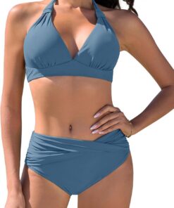 Bikini Damen Set Push Up Bikinis Zweiteiliger Bademode Swimsuit Träger Oberteil mit Nackenbügel