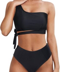 Damen Bikini Sets Schwimmanzug Badeanzug Bademode Swimsuit | EIN Schulter, High Waist, Push up, Zweiteiliger, Sommer, Pools, Strandpartys, Schwimmen, Surfen, Strand, Urlaub