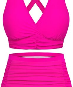 Svanco Bikini Damen Set Bauchweg High Waist Badeanzug Push Up Bademode Lace Up V Ausschnitt Blumenmuster Zweiteiliger Swimsuit mit Bindegürtel