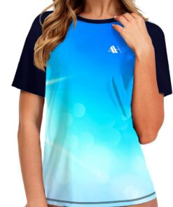 Damen UV Badeshirt Kurzarm Schwimmshirt UPF 50+ Rash Guard Schnelltrocknend Surf Shirt