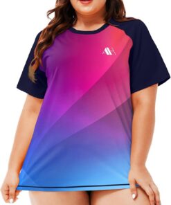 Damen UV Shirt Übergröße Badeshirt Kurzarm Rash Guard Schnelltrocknend Schwimmshirt