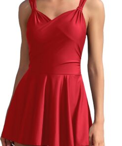 SHEKINI Damen Elegant Einteiliger Badeanzug Crossover Badekleid Schwimmkleid mit Badeshorts Ruched Bauchweg Badeanzugkleid Große Größe Baderock