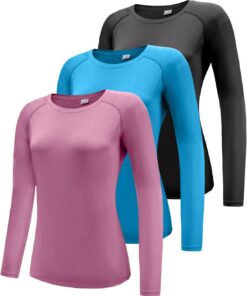 Damen 3er Pack Langarmshirt T-Shirts, UPF 50+ Sonnenschutz Schnelltrocknend Funktionsshirt Laufshirts, Atmungsaktiv Langarm Sportshirt Gym Yoga Running Top Freizeitshirt Workout Fitness Oberteil