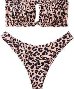 ZAFUL Schulterfreies Bandeau-Bikini-Set mit hohem Schnitt und Kordelzug und Rüschen Bademode für Damen