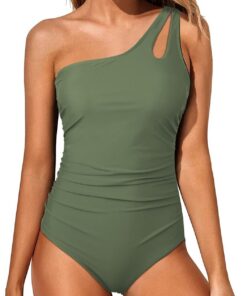 Damen Badeanzug Bademode EIN Shoulder Swimsuit Schwimmanzug | Push up, Einteilige, Bauchweg, Sommer, Pools, Strandpartys, Schwimmen, Surfen, Strand, Urlaub