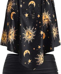JMSUN Frauen Sonne Sterne Mond Volant Hohe Taille Tankini Badeanzug