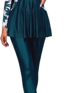 AGYMNX Muslimischen Bademode Damen Lange Ärmel Volle Abdeckung Muslim Badeanzug Zwei Stück Runder Hals Gedruckt Swimsuit Bademode Badehose Strandkleidung