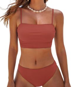 CUPSHE Bikini Damen Set Eckiger Ausschnitt Raffung Mid Waist Träger | Mittlerer Bund, Breite Träger, Bequeme Passform, Für Strand und Pool