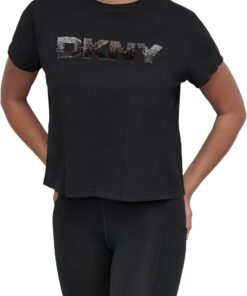 DKNY Damen Ombre Sequin Logo Cropped Short Sleeve Tee T-Shirt (1er Pack)