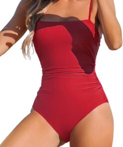 CUPSHE Badeanzug Damen Eckiger Ausschnitt Bauchweg Raffung Kontrastfarben | Bequeme Passform,Mittlere Bedeckung,Für Strand und Pool,Bademode Swimsuit