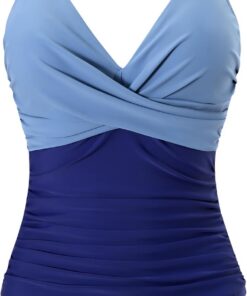 LA ORCHID Damen Badeanzug bauchweg Push up einteiliger Badeanzug bademode v Ausschnitt bademode high Waist für Urlaub