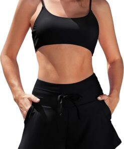 SHEKINI Damen 2-teilige Badeanzüge Bralette Badeanzug High Waisted Bikini Shorts mit Taschen