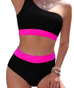 SHEKINI Gepolstert Bikini Set Damen High Waist Bauchweg Full Coverage Zweiteiliger Badeanzug EIN Schulter Bademode Swimsuit für Frauen