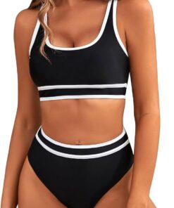 Bikini Damen Set Sexy Badeanzug Bauchweg Hohe Taille Bikini Sets Sport Bikini-Sets High Waist Bademode Push Up Gerippt