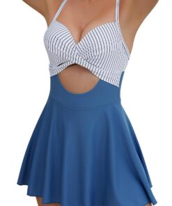 SHEKINI Cutout Damen Einteiler Badeanzug Badekleid Bauchweg Tie Back Große Größe Baderock mit Briefs Modest Badebekleidung