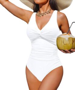 Badeanzug Bauchweg Push Up Mit Shaping Effekt V Ausschnitt Raffung Einteilige Bademode Swimsuit Wickeloptik Verstellbaren Monokini Strandmode