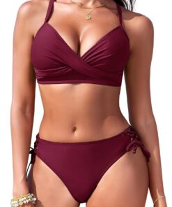 Bikini Damen Set Push Up Sexy Bikini Oberteil Cross Back Kordelzug Side Bademode Strand Elegant Zweiteiliger Swimsuit