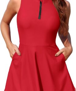 SHEKINI Badeanzug Damen Bauchweg Elegant Einteiliger mit Reißverschluss Bademode Swimsuit Badeanzugkleid Baderock Schwimmrock+ Bikinihosen