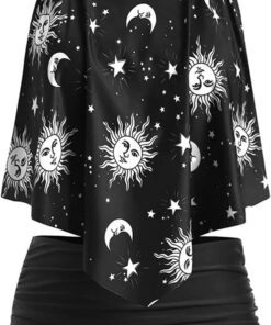 JMSUN Frauen Sonne Sterne Mond Volant Hohe Taille Tankini Badeanzug