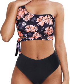 Damen Bikini Sets Schwimmanzug Badeanzug Bademode Swimsuit | EIN Schulter, High Waist, Push up, Zweiteiliger, Sommer, Pools, Strandpartys, Schwimmen, Surfen, Strand, Urlaub