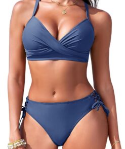 Nadeer Bikini Damen Set Push Up Bikinis Zweiteiliger Sexy Twist Front Crossback Mittlere Taille Bademode Badeanzug mit Seitliche Schnürung Swimsuit Sport Strand
