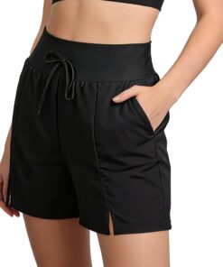 Badeshorts für Damen, hohe Taille, Bauchkontrolle, schnelltrocknend, LSF 50+, Badehose für Damen, mit Futter und Taschen