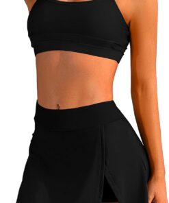 SHEKINI Damen Bikini Set High Waist Baderock mit Sicherheitsshorts Bandeau Bikini Oberteil Farbblock Badeanzug Zweiteiliger Bauchweg Bademode Badeanzugkleid
