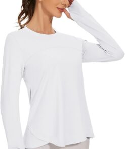 IECCP Sport Bluse Damen Langarm Activewear-T-Shirts UPF 50+ UV Schutz Sonnenschutz Langarmshirts Schlanke Passform Mit Daumenloch Rashguards Sportshirt