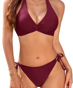 Bikini Damen Set V Ausschnitt Zweiteiler Damen Sommer Neckholder Top Push Up Bikinis Bademode Swimsuit