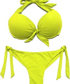 Damen Bademode Nackenträger Push up Bikinioberteil mit Underwire Niedriger Bund Bikinihosen Seitlich zu binden Brazil Bikinislip Bikini Sets