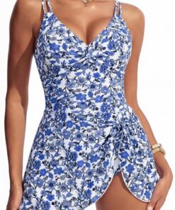Hanna Nikole Badeanzug Damen Bauchweg,Push Up Bademode,Einteiler Badekleid Crossover Badebekleidung Mit Schwimmhose,Weiche Monokinis Verstellbarer Schwimmanzug SchnüRschuh Strandkleidung