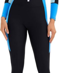 Rash Guard Damen Sonnen-Schutz Lange Beine und Arme Ganzkörper Badeanzug Reißverschluss Schwimmanzug Slim Fit Bademode XS-3XL(Tag S-4XL)