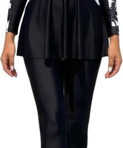 AGYMNX Muslimischen Bademode Damen Lange Ärmel Volle Abdeckung Muslim Badeanzug Zwei Stück Runder Hals Gedruckt Swimsuit Bademode Badehose Strandkleidung