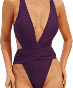 CUPSHE Badeanzug Damen Tiefer V Ausschnitt High Cut Out Raffung Monokini | Bademode Stil, Für Strand und Pool