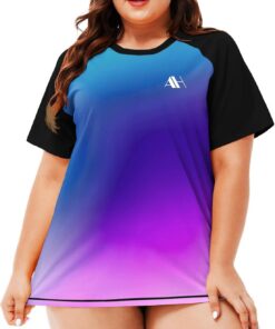 Damen UV Shirt Übergröße Badeshirt Kurzarm Rash Guard Schnelltrocknend Schwimmshirt