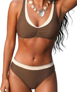 CUPSHE Damen Bikini Set Sporty Color Block Bathing Suit Swimsuit | Verstellbare Träger, Weicher Stretchstoff, Farbblock-Design, Abnehmbare Softcups, Mittlere Passform, Strand und Urlaub