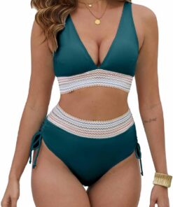 Bikini Damen Set Badeanzug Bauchweg Zweiteiliger Bademode Hohe Taille Bikini Sets Bauchkontrolle Badeanzüge V Ausschnitt Bademode Swimsuit Badebekleidung Bandeau