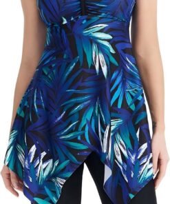Ecupper Damen Tankini Set Badekleid Blumen Muster Badeanzug mit Shorts Swimsuit Übergröße