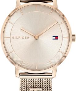 Tommy Hilfiger Analog Quarzuhr für Damen mit Rotgoldfarbenes Edelstahl-Mesh-Gliederarmband - 1782287