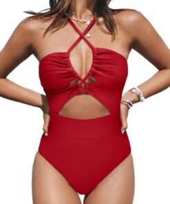 CUPSHE Damen Badeanzug Neckholder Schnürung Tierdruck Cutout Crossover | Einteilige Bademode Swimsuit, V-Ausschnitt mit Cutout, Verstellbare Träger, Überkreuzte Träger im Rücken, Strand & Pool